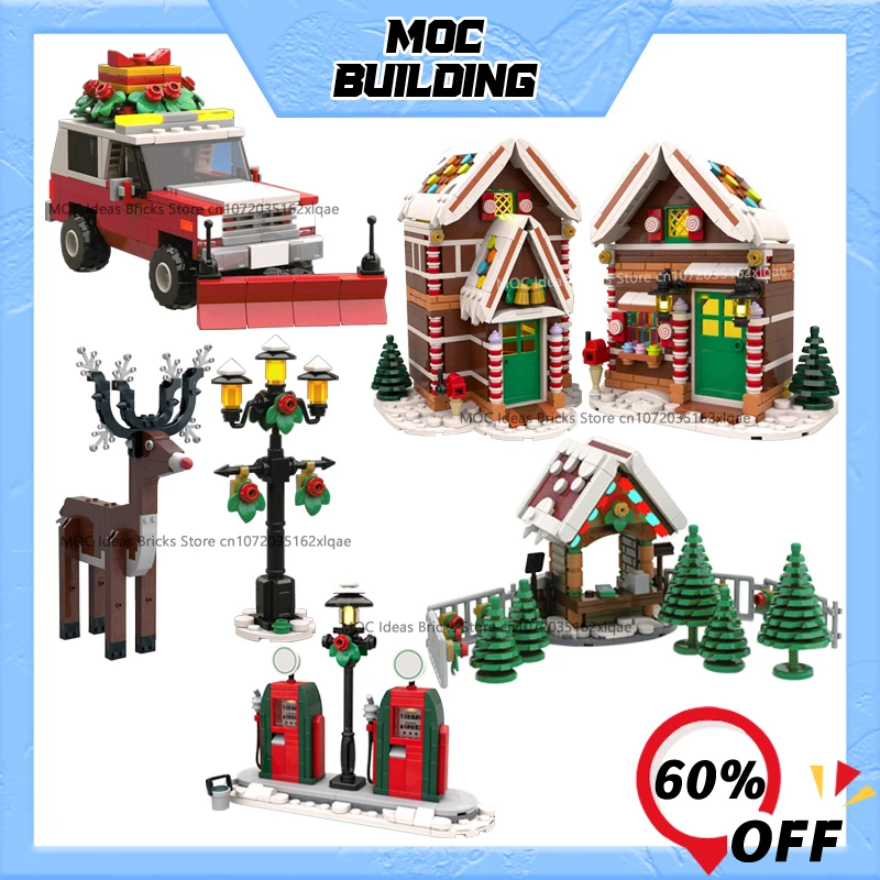 MOC اللبنات عيد الميلاد سلسلة الشتاء مدينة كوخ نموذج الإبداعية الرنة الثلوج شاحنة اللعب لتقوم بها بنفسك تجميع الطوب هدايا عيد الميلاد #2