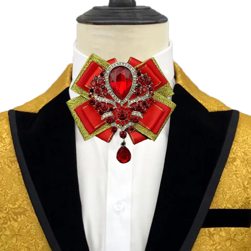 

Мужской свадебный роскошный галстук-бабочка, оригинальный дизайн, ювелирные изделия ручной работы, подарки, мужская элитная деловая банкетная рубашка, воротник со стразами и цветком