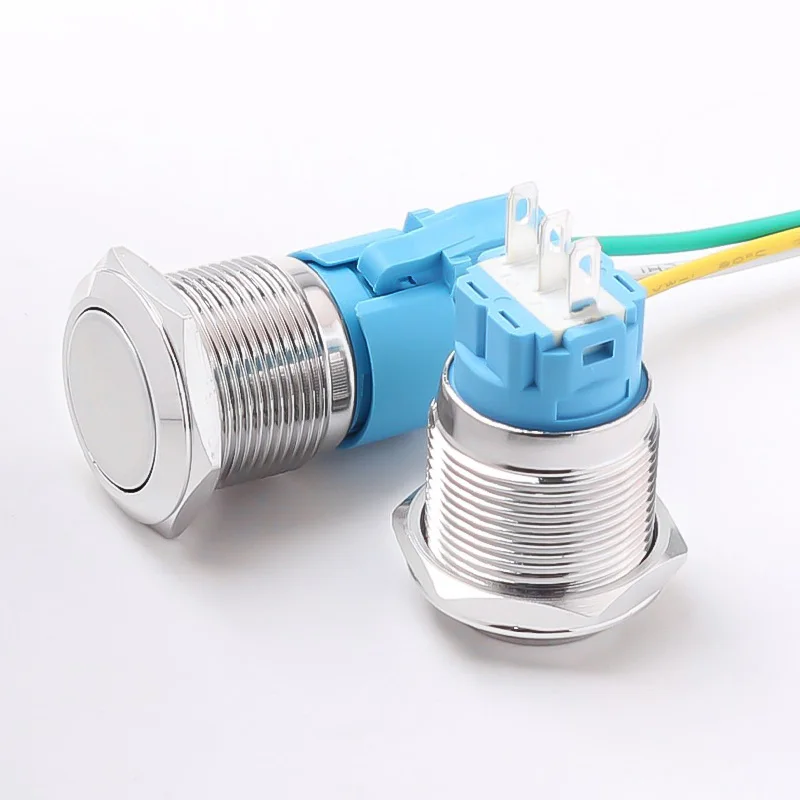 12/16/19/22mm No Lights Metal Push Button Switch 1NO1NC Waterproof Flat/High Head Momentary Latching Stainless Steely