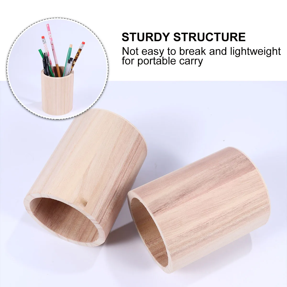 

2pcs Wooden Pen Holder Round Shape Multifunctional Desk Organizer Pencil Storage Container For Home Office Accessories Sturdy