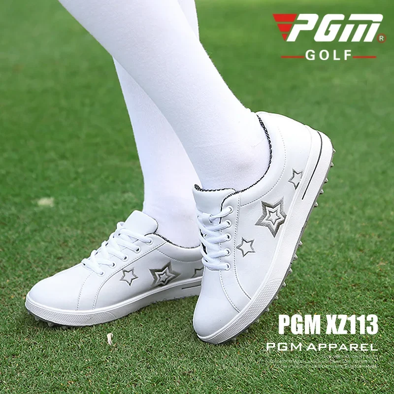 PGM Korean Women Golf Shoes Fixed Nail Waterproof Sneakers Women Lightweight Non-slip Small White Girls Sports Shoes 35-40