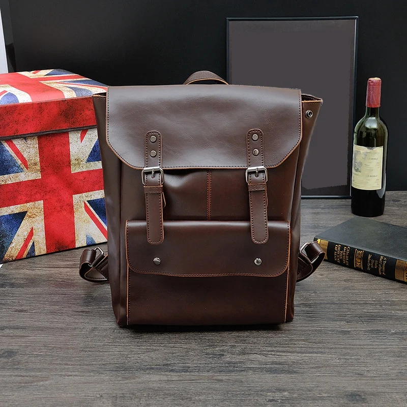 

Multifunction Men Backpack Crazy Horse Leather Men School Bag Vintage Backpack For Teenage Boys Schoolbag Laptop Travel Bag