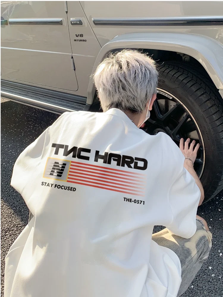 

Мужская футболка из чистого хлопка с коротким рукавом, новинка 2024 года, молодежный стиль, крутой летний топ в американском ретро-стиле, плотная футболка с полурукавом