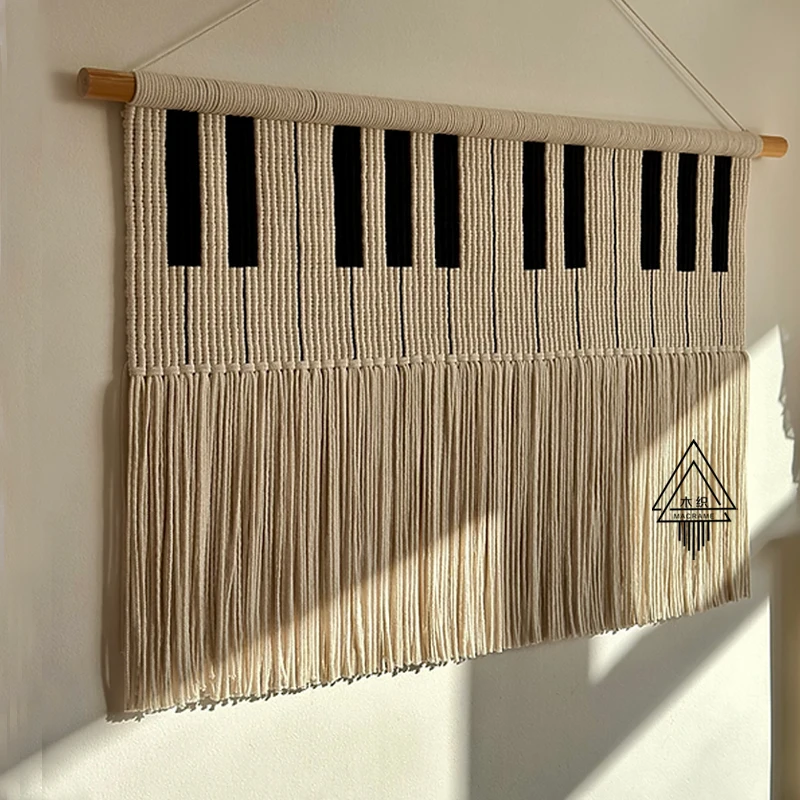 

Элегантный тканый гобелен с узором «Пианино», декоративное настенное панно с бахромой, покрытие для электрощитка, современный минималистичный стиль, хлопок