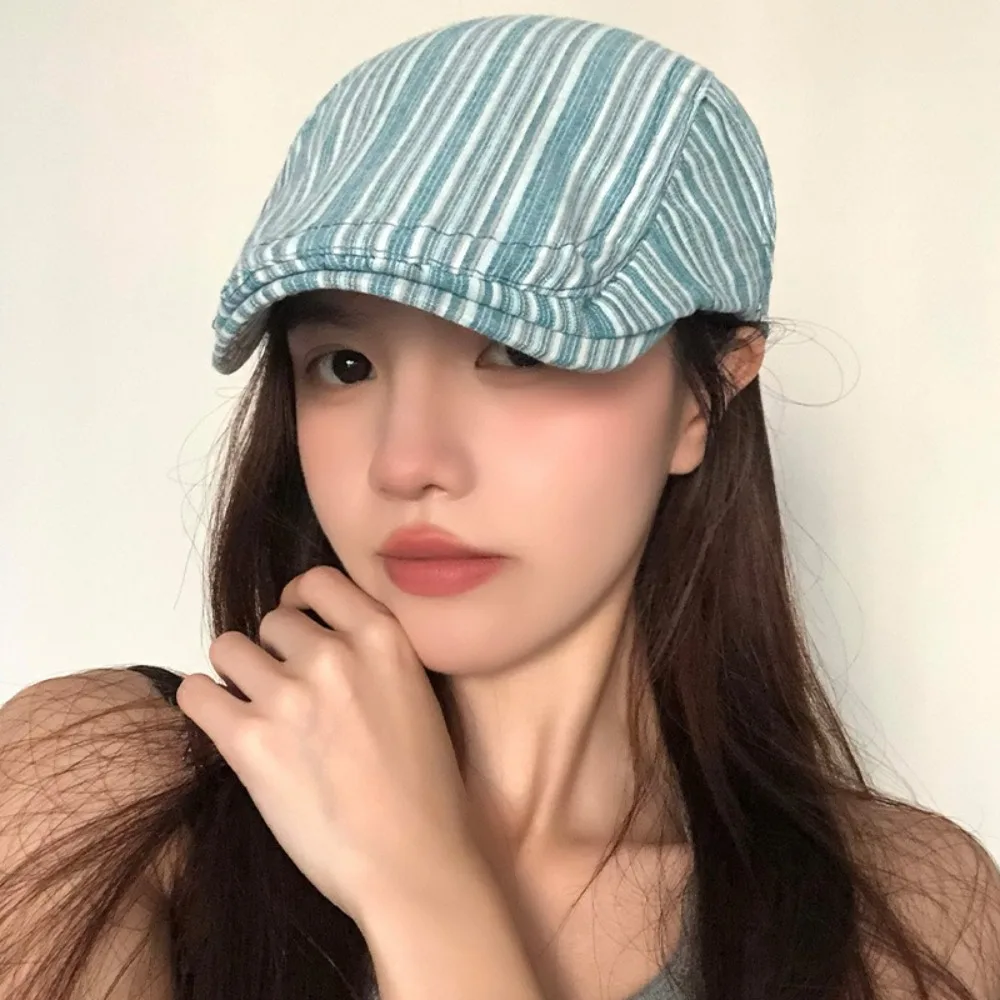 

Retro Vintage Newsboy Cap Y2k Striped Peaked Caps Sunscreen Unisex Painter Hat Outdoor