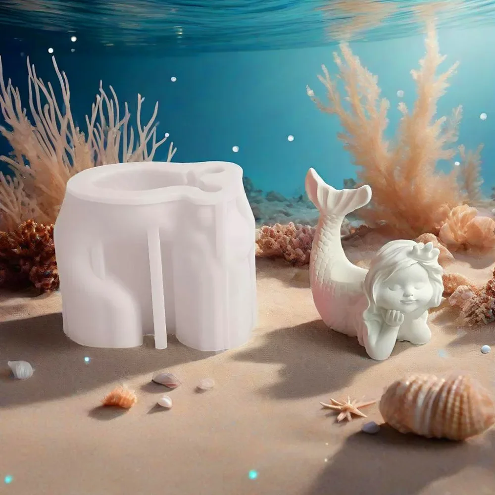 

VERIDIAN 3d Mermaid Silicone Molds Cute Little Girl Mermaid Handmade Gift Candle Aromatherapy Plaster Decoration Resin Mold