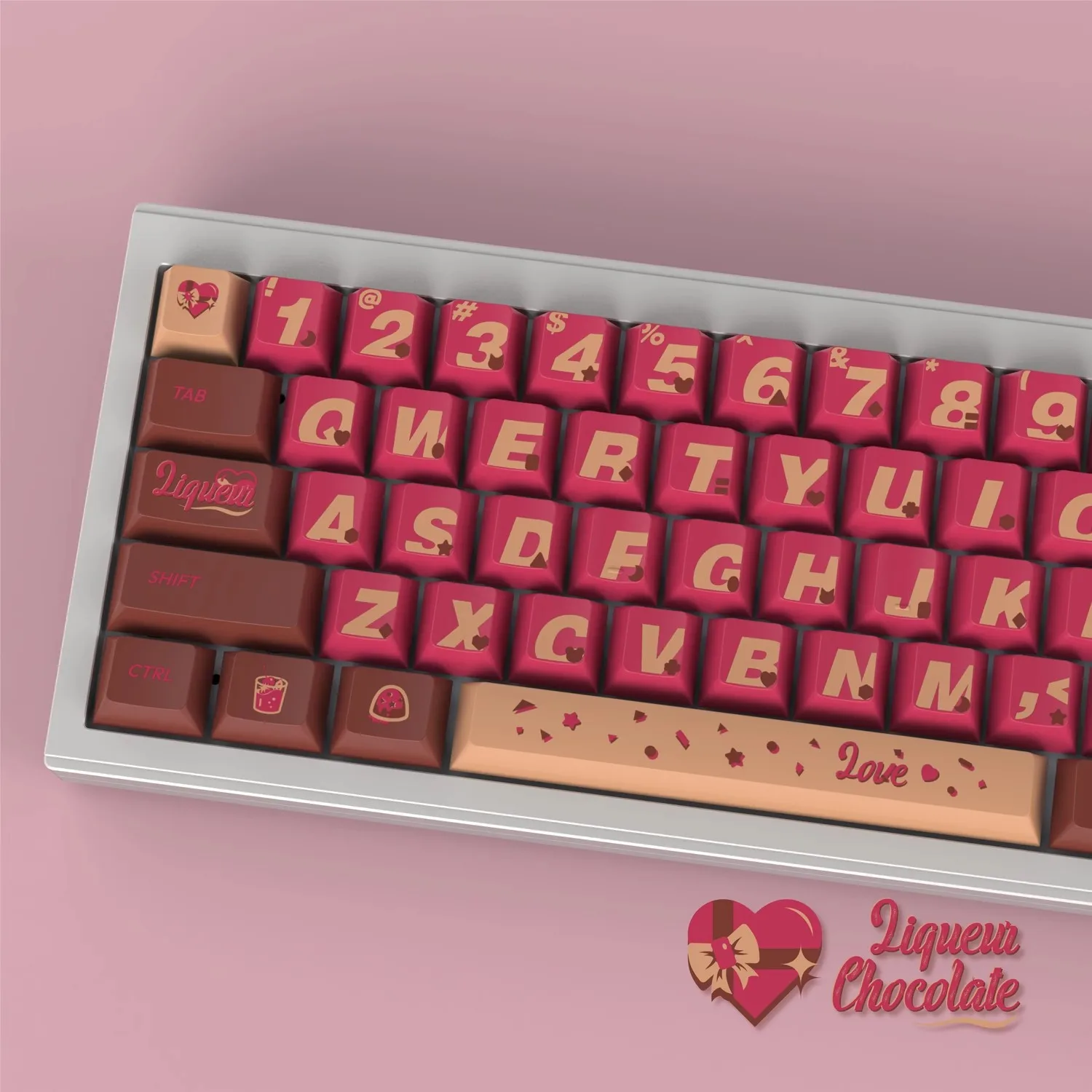 Finalkey Wine Heart Chocolate Keycaps PBT Dye Subbed Mechanical Key Caps Cherry Keycap With 2.25U 2.75U 3U 7U Spacebar ISO Enter