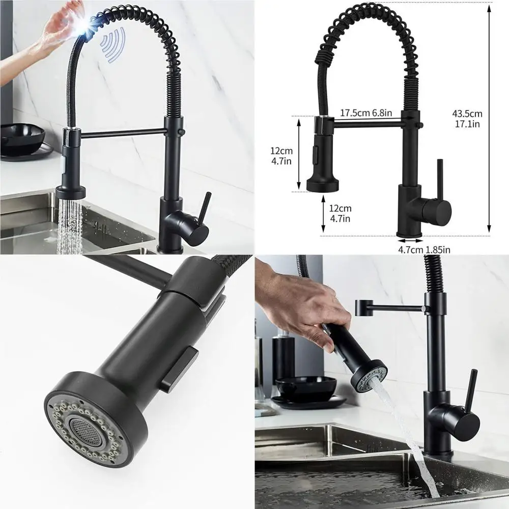 

Matte Black Pull-Down Spray Single Handle Kitchen Faucet with Deck Mount