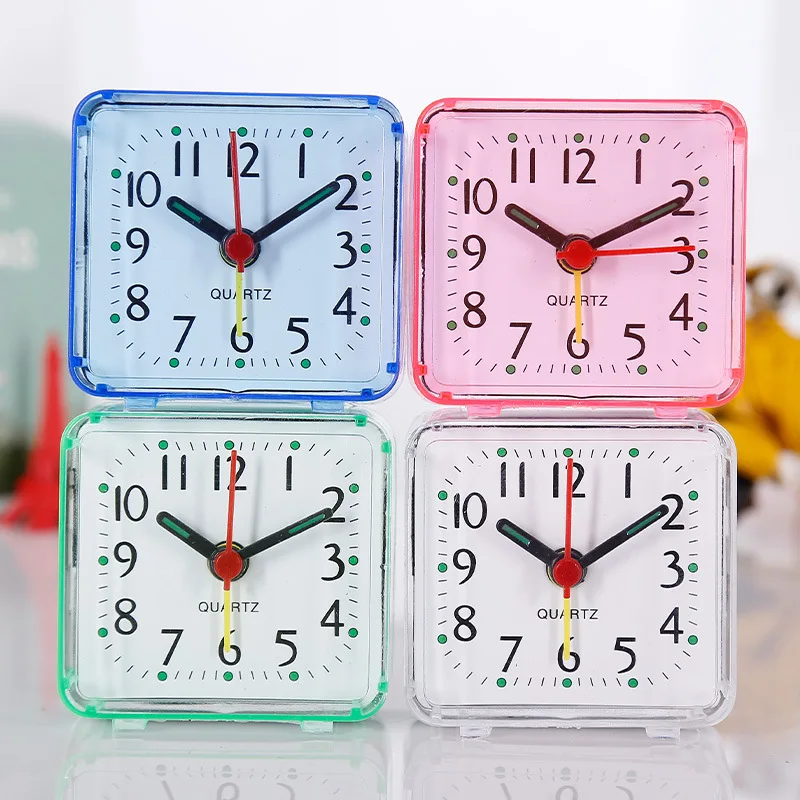 Relógio de mesa quadrado, despertador pequeno, eletrônico, compacto, relógio de viagem, quartzo, para crianças, estudantes, despertador de mesa