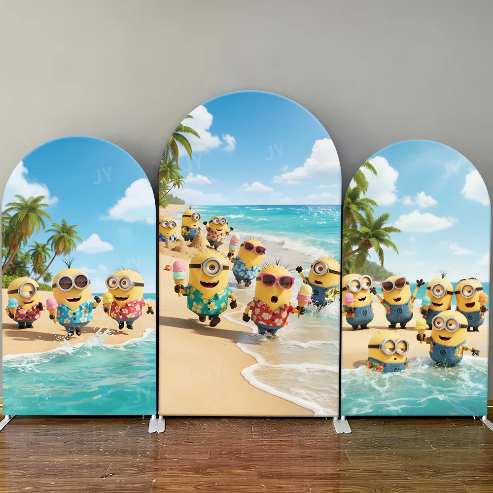 

Minions Beach Arch Backdrop Cover Summer Hawaiian Party for Kids Birthday Pool Party Photo Booth Decor Baby Shower