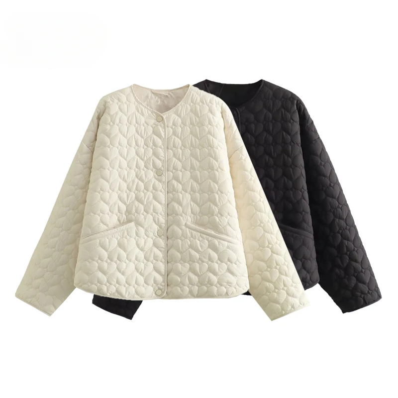 Fashion Jackets for Women Autumn Quilted Coat Woman O-Neck Chic Single-breasted with Pockets Cotton Jacket Outerwear