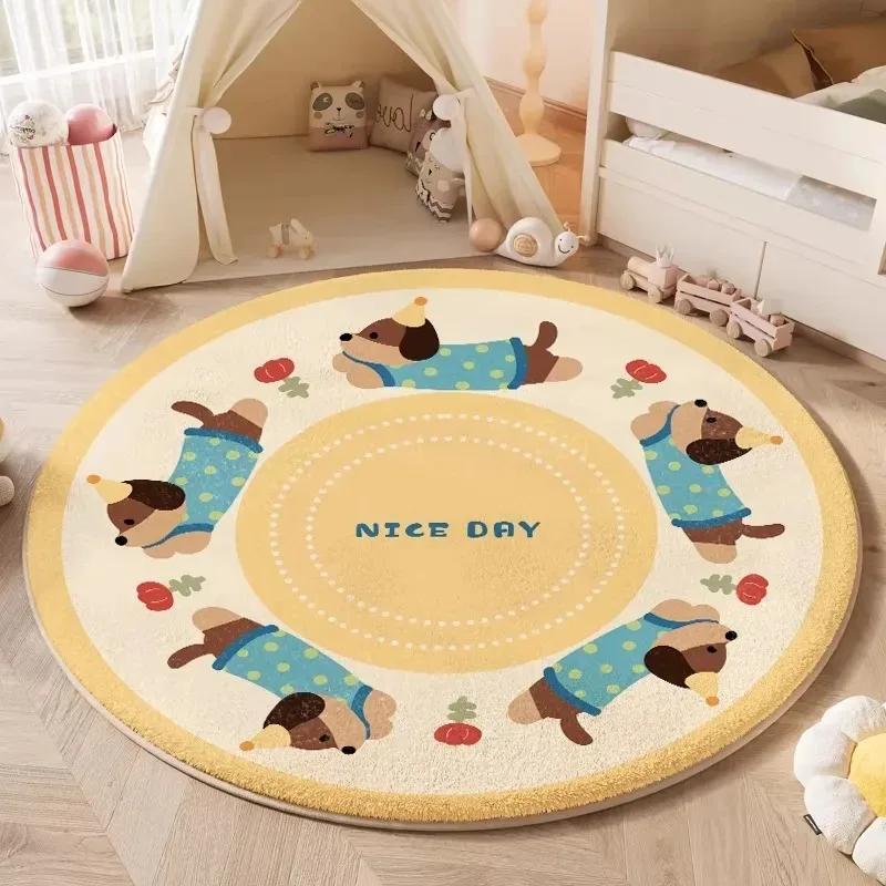 Cartoon Plush Bedroom Bedside Rug Animal Soft Fluffy Round Carpet for Living Room Home Decoration Children Play Floor Mat