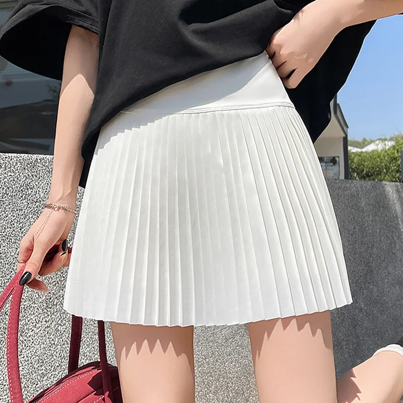 

Tender Yellow Ice Silk Pleated Skirt Women's Summer Thin Style High Waist Slimming A-line Skirt Sports Short Skirt