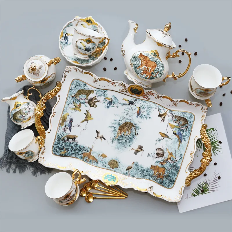 Afternoon tea set Ceramic coffee cup European coffee set with tea tray spoon