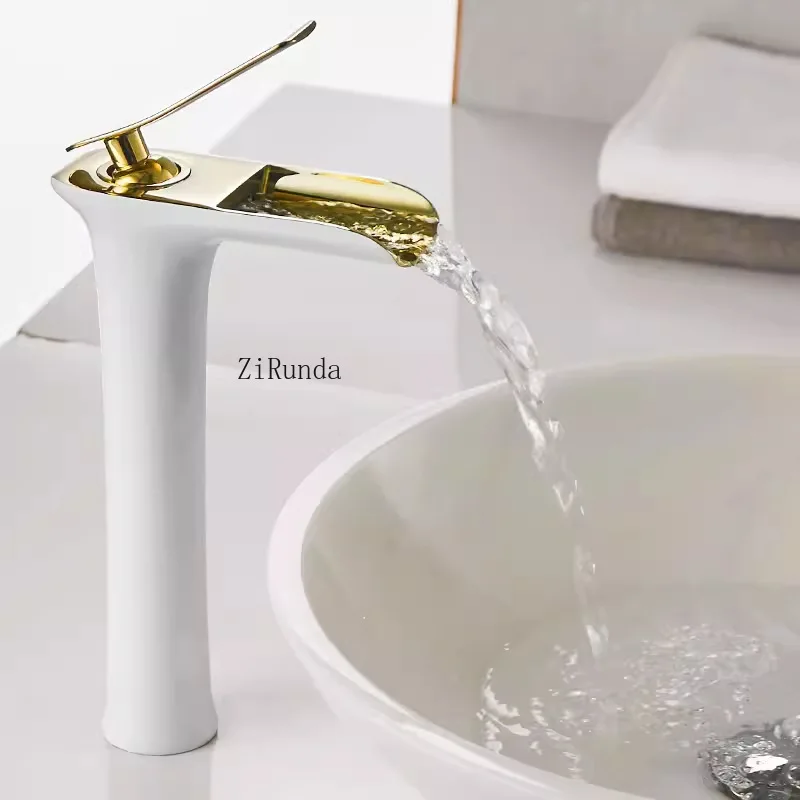 الشمال شلال جميع النحاس الساخن والبارد حوض غسيل الوجه صنبور ثقب واحد حوض غسيل الذهب الأبيض العتيقة صنبور #3