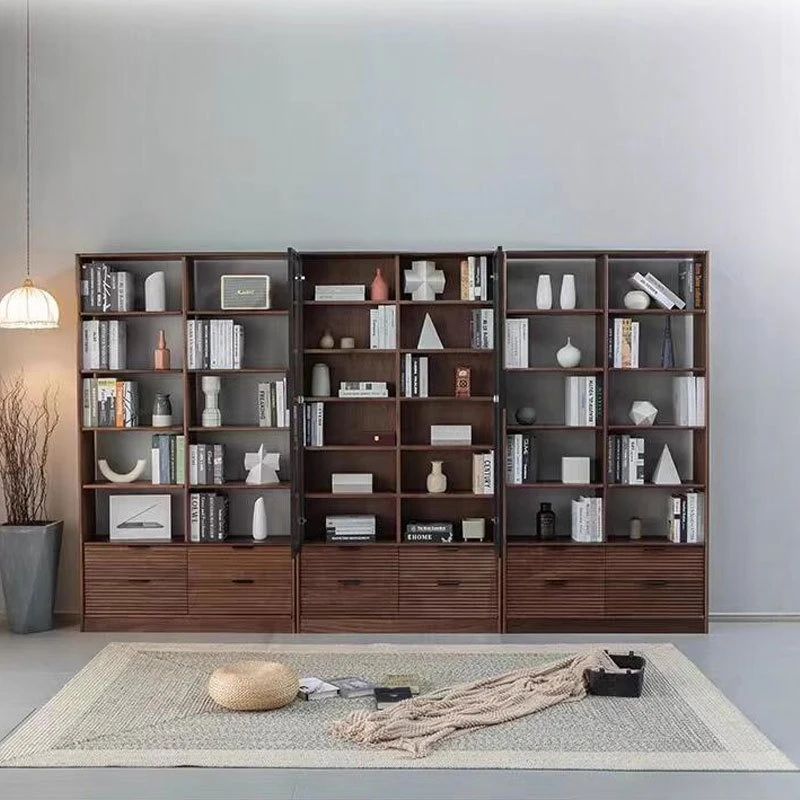 Floor-to-ceiling bookshelf North American black walnut all solid wood bookshelf Whole wall bookcase Solid wood Bogu rack