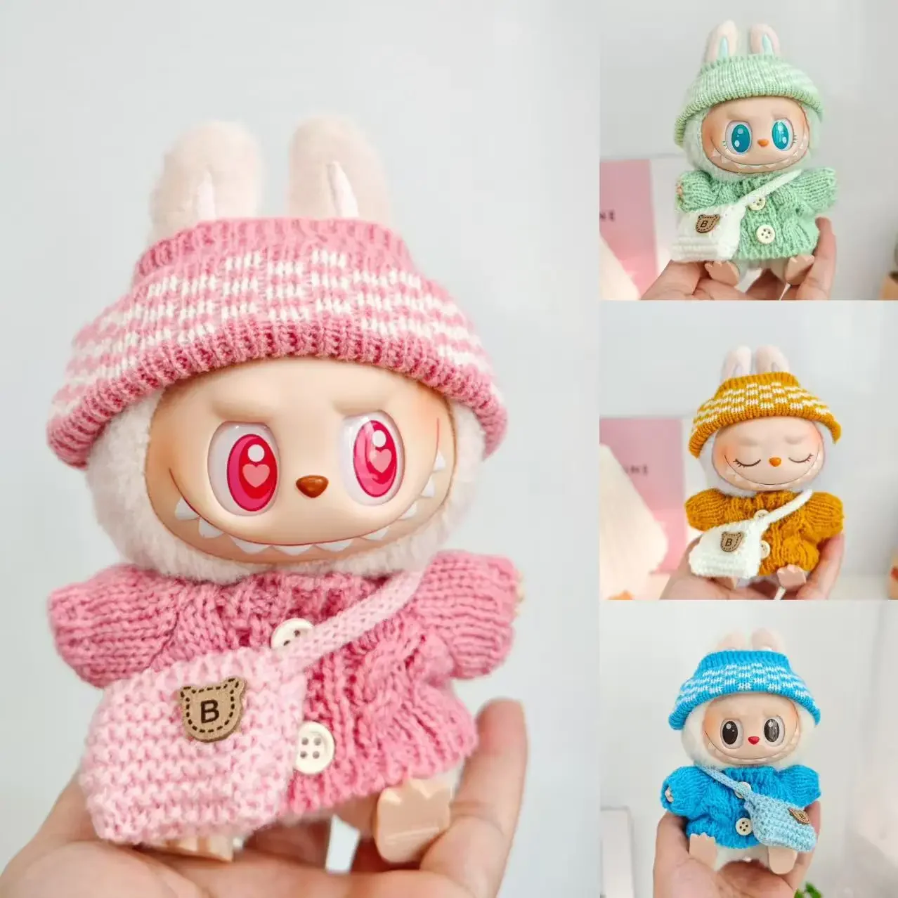

Clothes For Labubu 17cm II Idol Dolls Sitting Party The Monster Outfit Accessories Clothing Lovely Gift Cute Sweater Hat And Bag