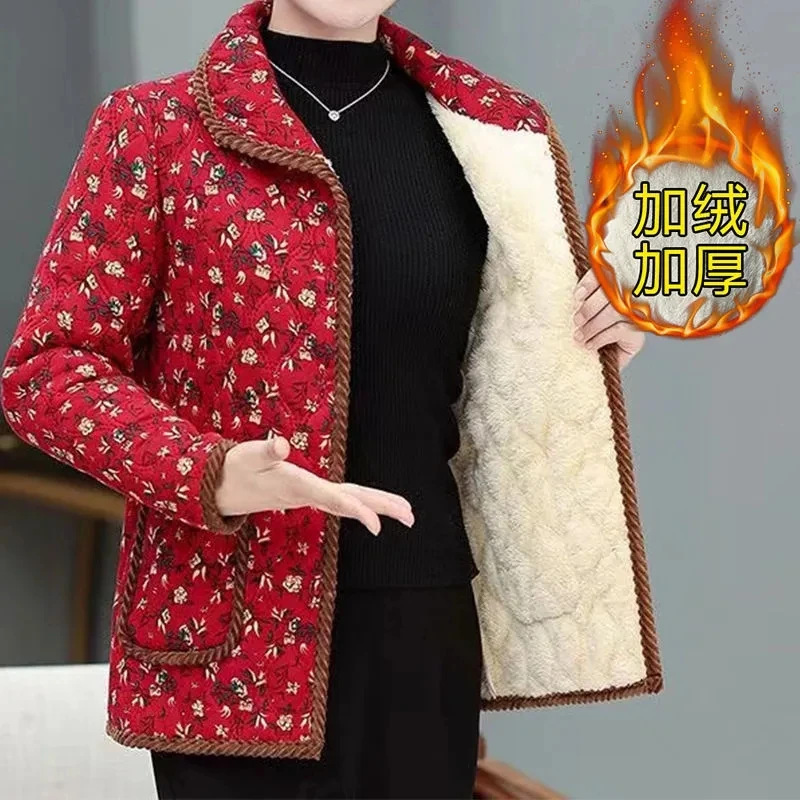 Middle-Aged Elderly Mothers Add Velvet Thicken Outerwear 2024 New Warm Cotton-Padded Jacket Winter Loose Cotton Women Jacket