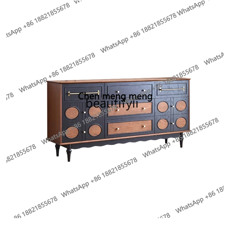 

French retro solid wood dining side cabinet household kitchen cabinet living room wall storage medium antique storage cabinet H