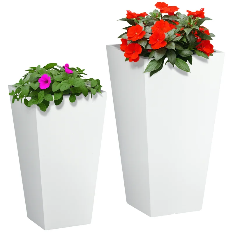 2-Pack Outdoor Planter Set, Flower Pots with Drainage Holes, Durable & Stackable Plant Pot, 22in & 18in, for Porch, E