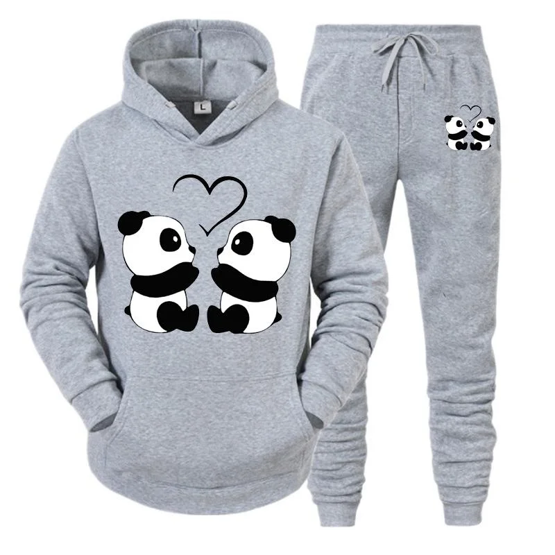 Fashion Cute Animals Pattern Women Track Suits Sports Wear Jogging Suits Ladies Hooded Tracksuit Set Clothes Hoodies+Sweatpants