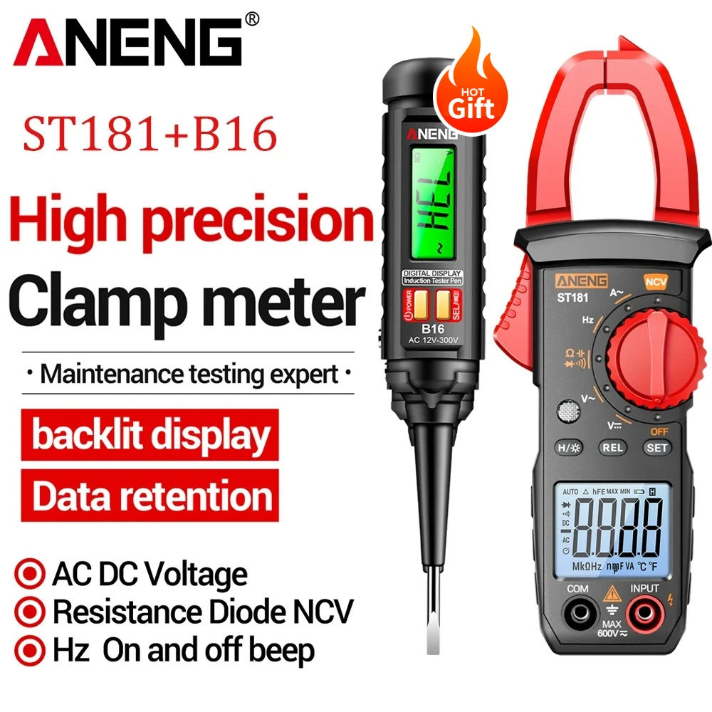 ANENG ST181 Digitales Zangenmessgerät 4000-Anzeigen Multimeter AC/DC Strom-Spannungs-Tester Gratis Geschenk B16 Spannungsprüfstift NCV Kapazitätsmessgerät