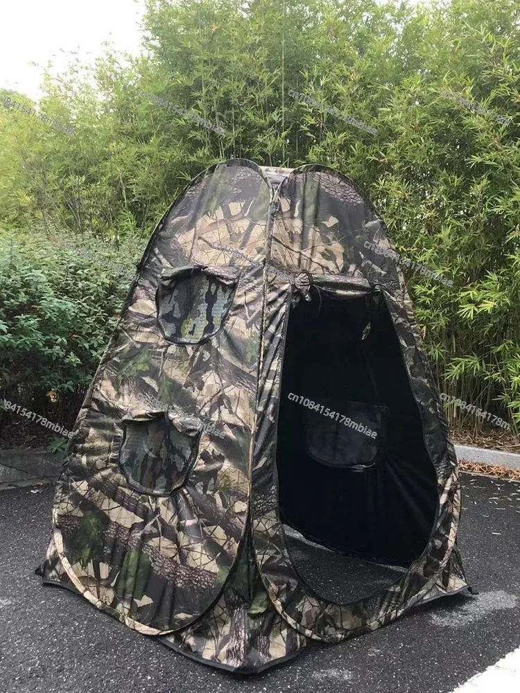 Single Person Pop Up Outdoor Photography Tent 3Sides 6Windows 360 Degree Watching Bird Portable Privacy Camouflage Black Caoted