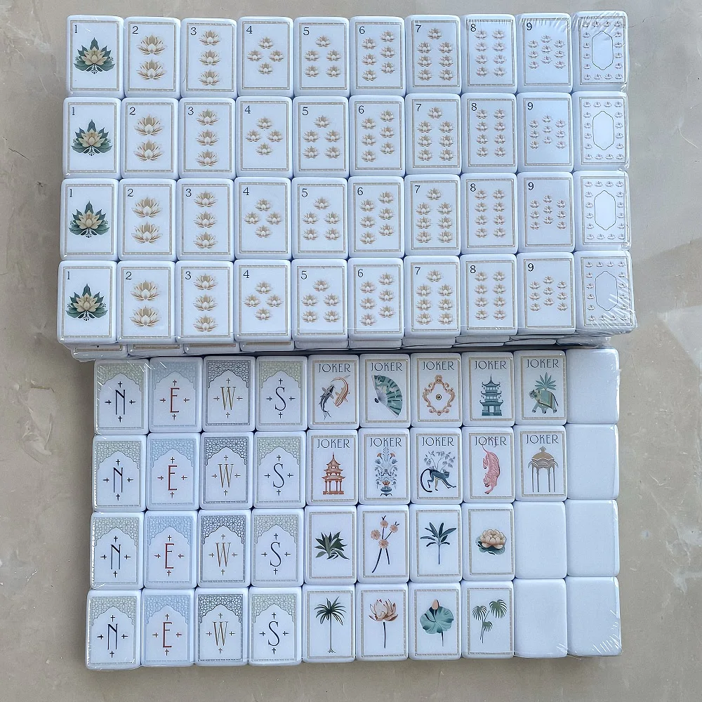 2026 Mew 4-Layer Engraved American Mahjong Tiles,160 Tortoise Patterns,Tortoiseshell White Lotus Mah Jongg for Social Activities