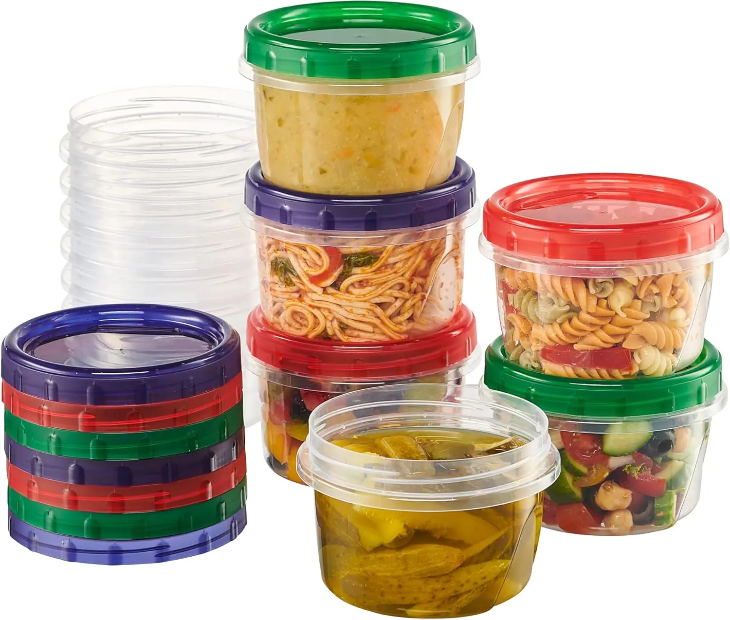 

Twist Top Food Storage Containers 16 oz 24 Pack Plastic Freezer Storage Containers Leakproof Reusable with Screw on Colo