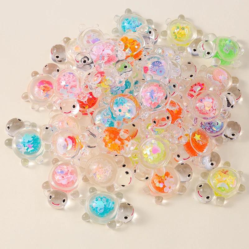 Leslie 10 Stück 21 x 30 mm kreative Glitzer-Schildkröten-Charms aus Kunstharz, Schildkröten-Anhänger für Ohrringe, Halskette, Schmuck, DIY, süßes Kinderspielzeug – Detail 2