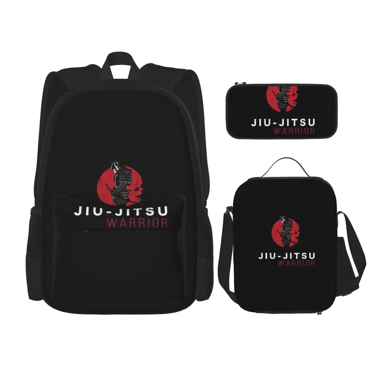 

Jiu-Jitsu Warrior Japanese Bjj Gi & Black Belt Mma Backpacks Bookbag School Bags Rucksack Lunch Bag Pen Bag Three-Piece Set