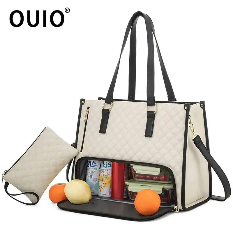 OUIO Dual Function Laptop Lunch Tote Bag, Insulated Cooler & 15.6 Inch Notebook Bag With Detachable Pouch For Work Travel