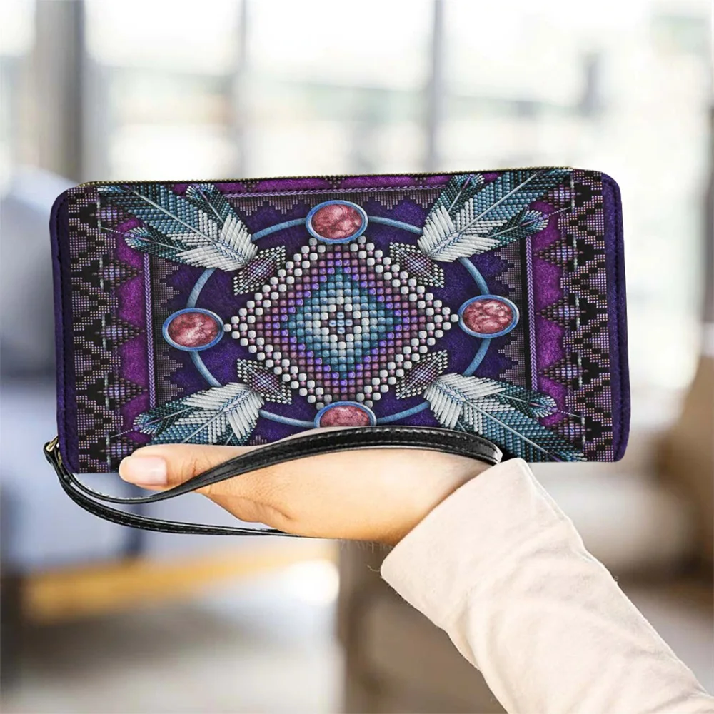 

Native Tribal Aztec Pattern Women's Wallet With String Female Long Purse Long Section Money Bag Pocket Pouch Handbag for Ladies