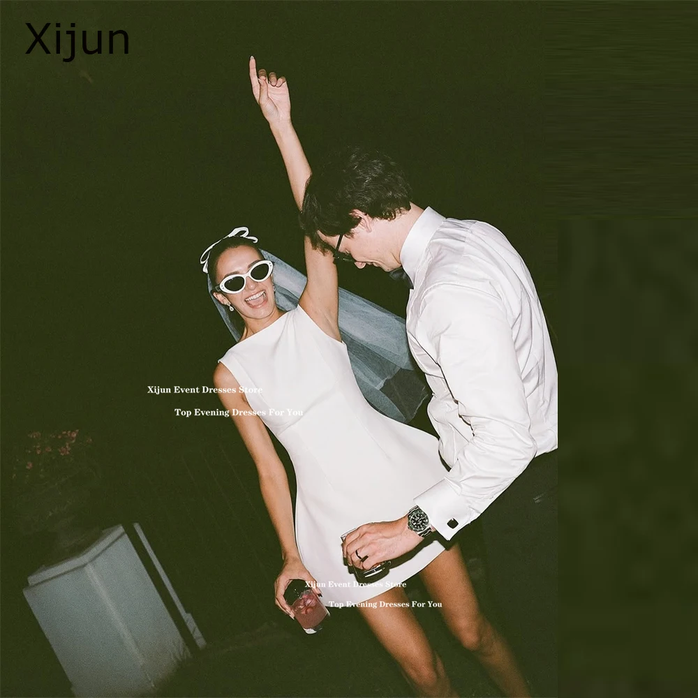 

Xijun Simple Ivory Satin Short Wedding Dresses Sleeveless A-Line Mini Bridal Gowns Formal Occasion Prom Gowns 2025 Customized