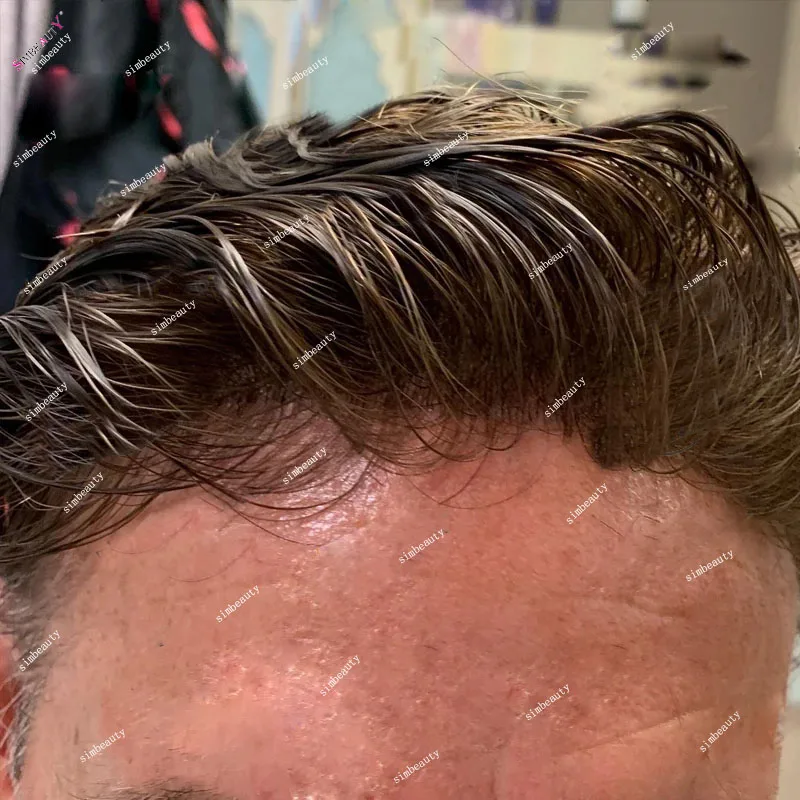 

Натуральная линия волос 0,02 мм, плотность 80%, супер тонкая кожа, темно-коричневый, блондин, мужской парик, серый 1B80 # Капиллярный протез из человеческих волос 520