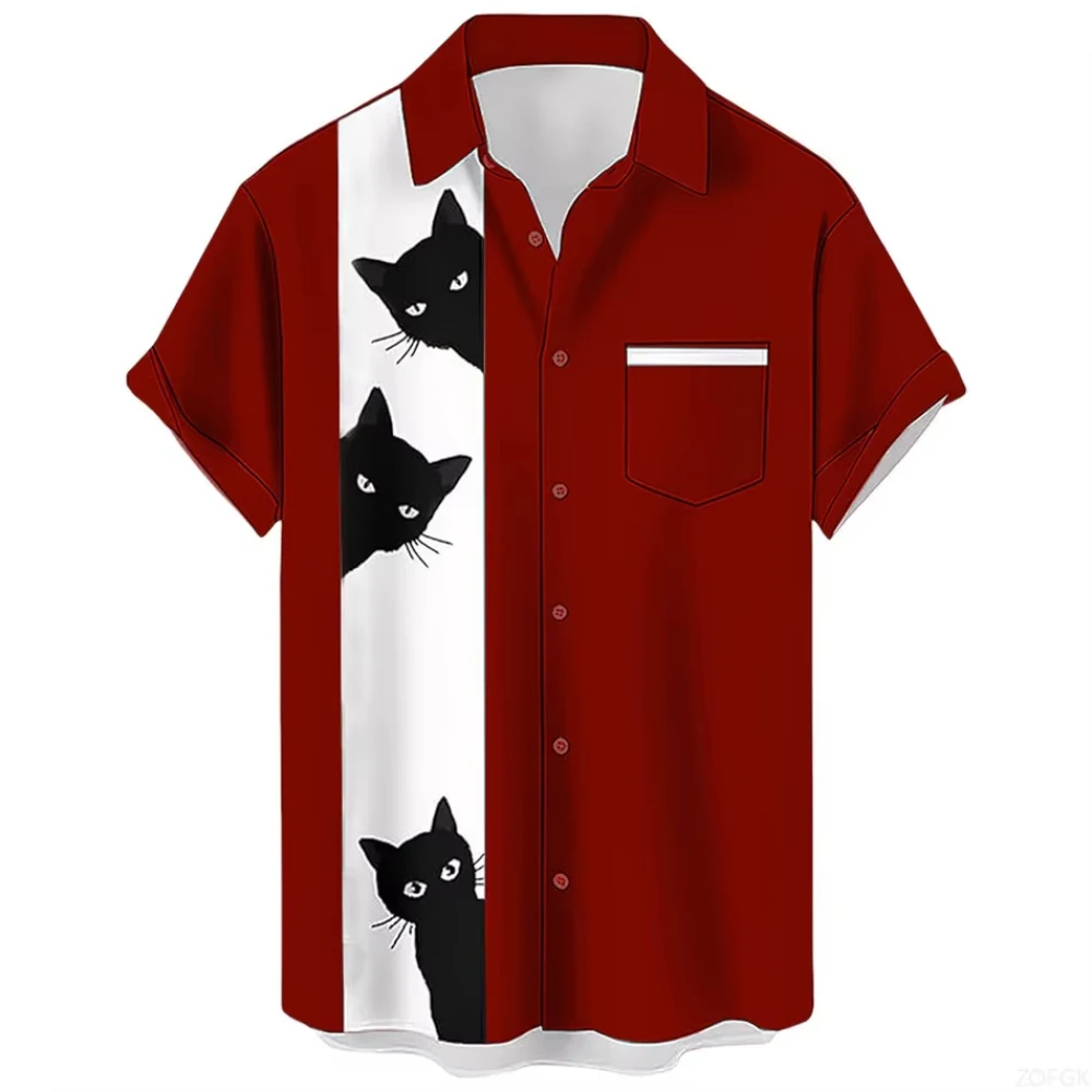 Chemise imprimée de dessin animé de chat] grande taille impression numérique 3D dessin animé amusant chemise à manches courtes pour hommes chemise de vacances hawaïenne de mode