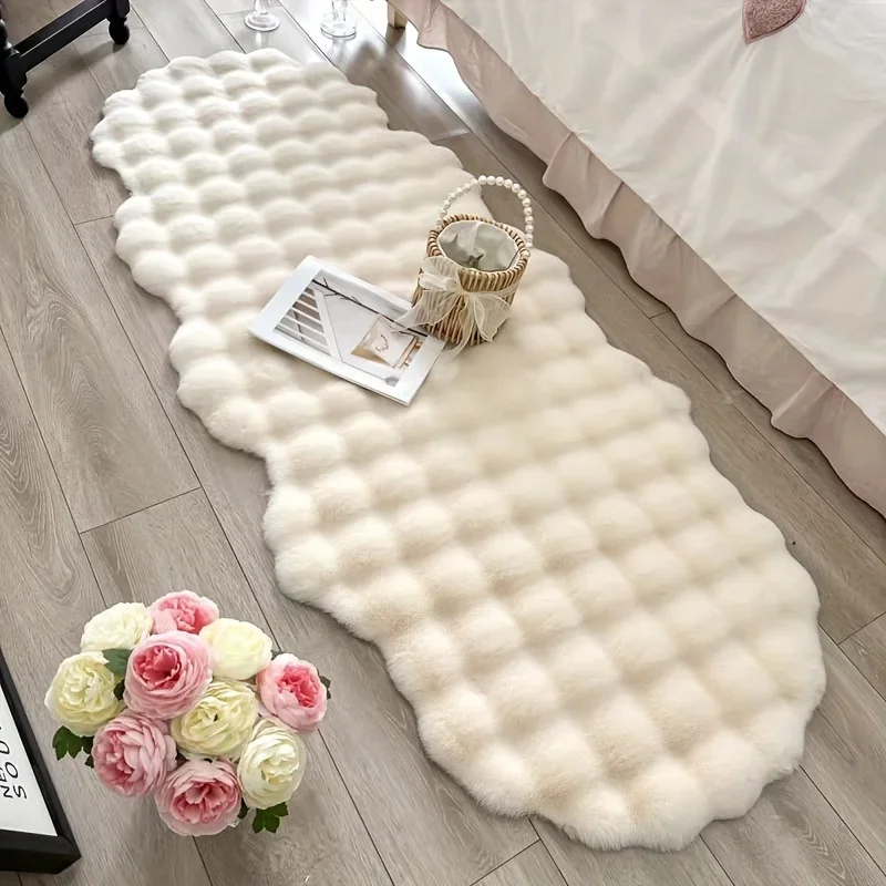 Oval Plush Carpet Soft Imitation Rabbit Fur Mat Home Comfort Bedside Rug Warm Winter Sofa Chair Cushion Living Room Home Decor