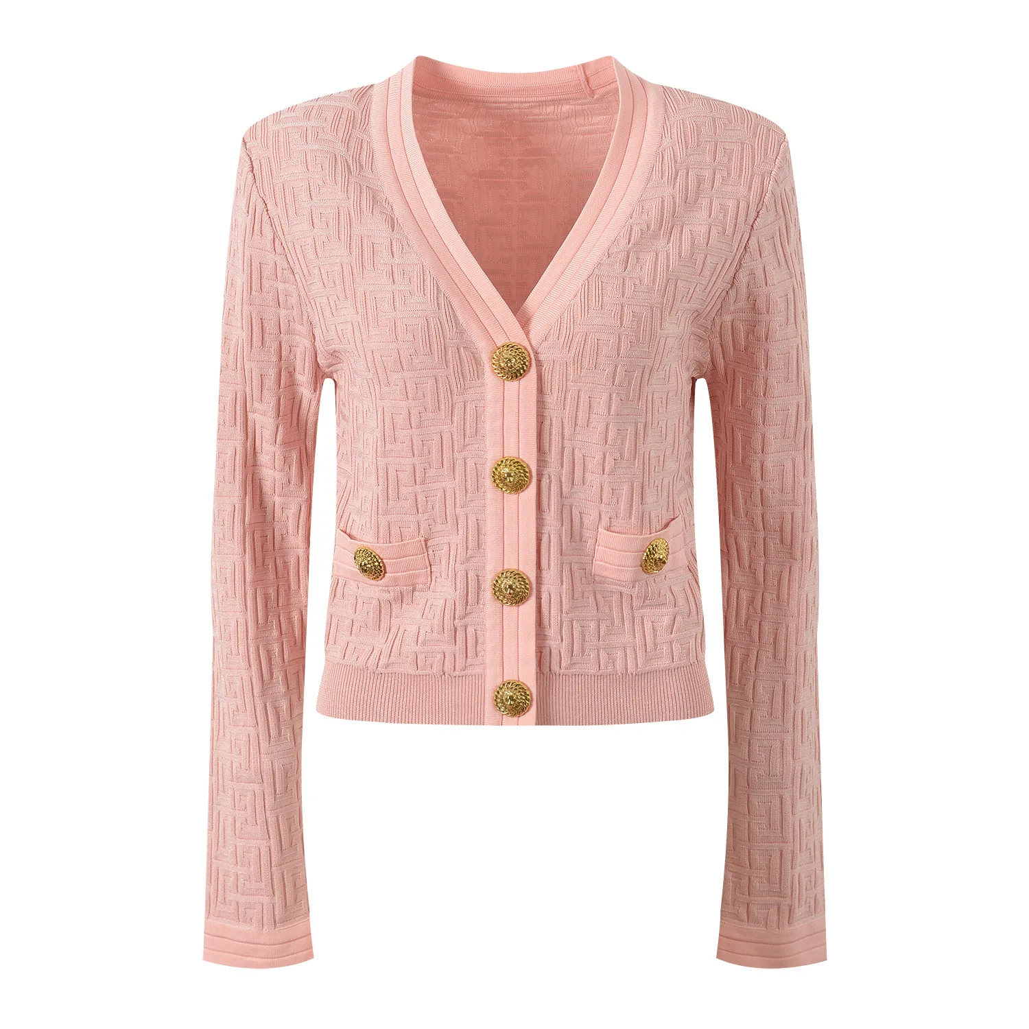 

Spring 2025 New Sle ort V-ne Metal Bule Slimming Age-defng Versatile Cardigan Outerwear iny Tead Ladylike Ele