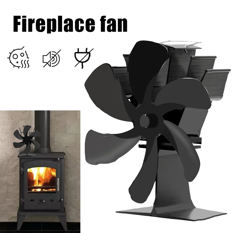 6 Blades Mini Stove Fan Heat Powered Fireplace Fan Log Wood Burner Ecofan Quiet Fireplace Fan Home Winter Warm Heat Distribution