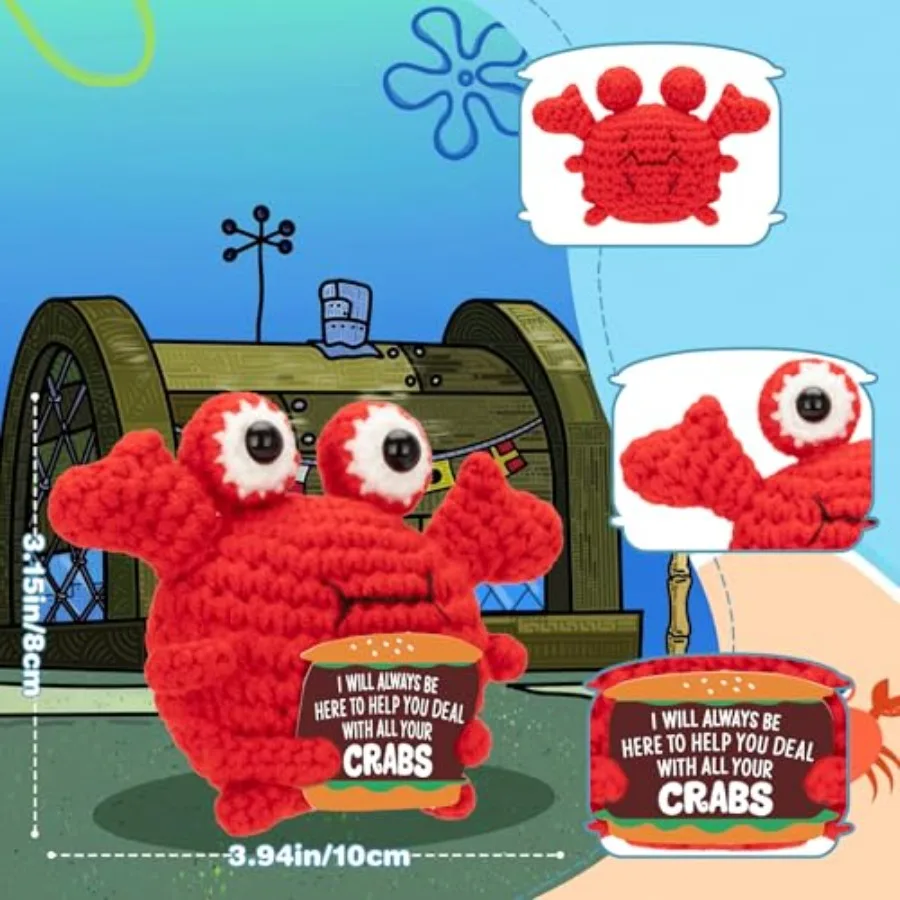 Funny Positive Crab Cute Crochet Crabs with Inspirational Card Cheer Up Funny Gag Gifts for Best Friend Birthday Hoewarming Wom