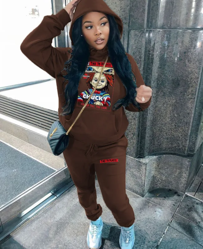 2024Sold Hoodies Set Fashion 2 Piece Set Cartoon Print Hooded Sweatshirt And Sweatpants Long Pants Set Sporty Outfit Tracksuit