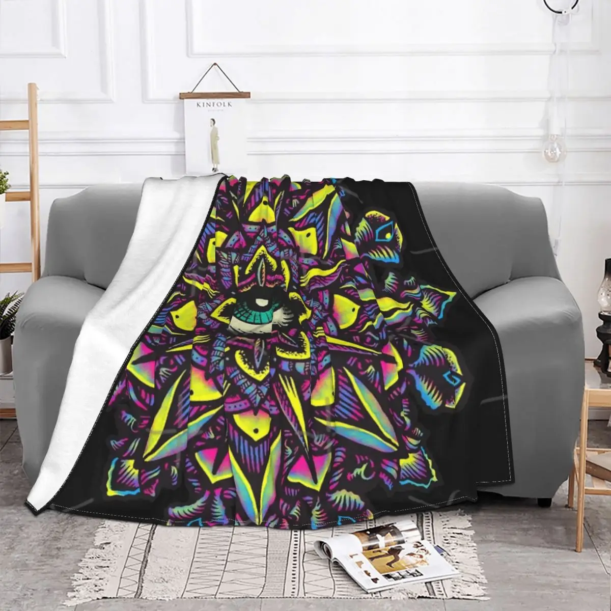 Dharma Wheel Neon Four Seasons Universal Blanket Fireplace Can Be Laid Father's Day Gift