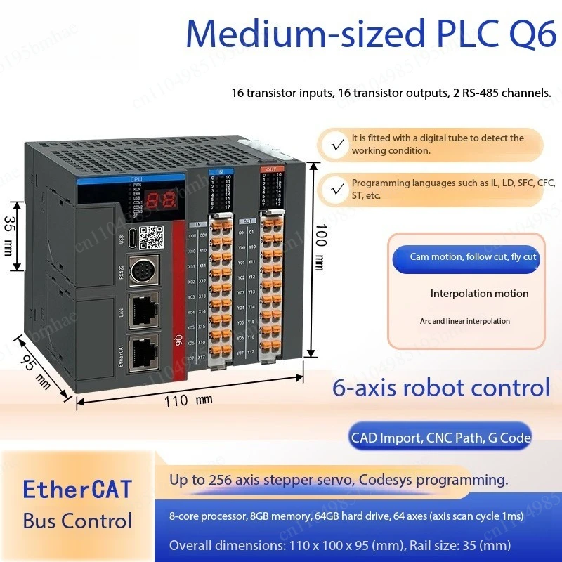 Q6 Codesys PLC Support EtherCAT 256 Axis, Softmotion 6-Axis Robot Control CNC CAD G-Code Fly Cutting CAM motion With 485 422 RTU