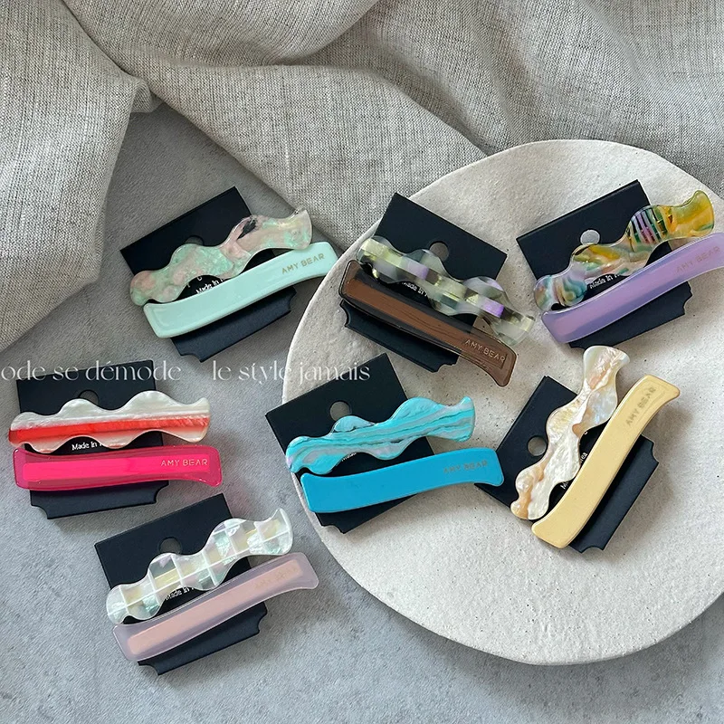 

2pcs/set Acetate Hair Clips Set Barrettes Sweet Wave Geometric Fresh Color Korean Hairpin Side Pins Women Girls Hair Accessories