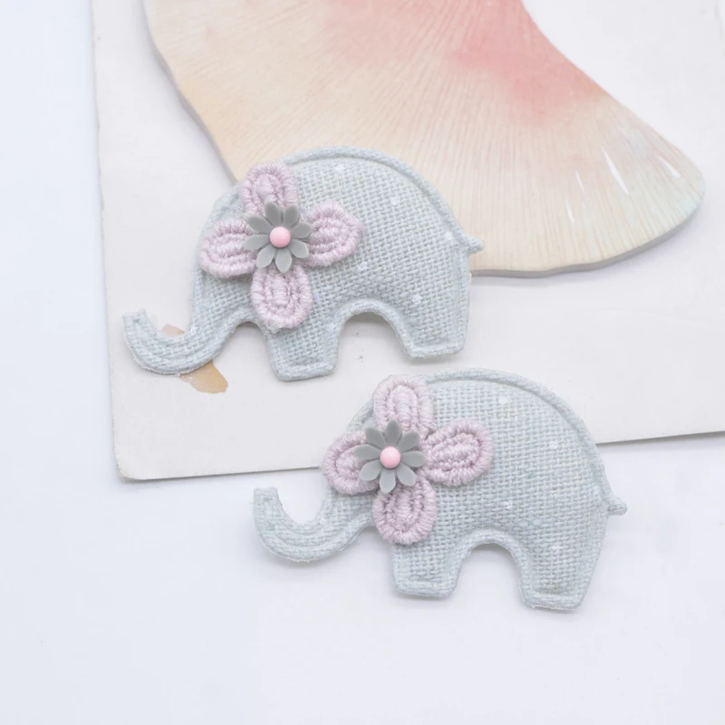 10Pcs 50*30mm Padded Elephant with Resin Flower Appliques for Clothes Hat Leggings Patches DIY Headwear Hair Clips Accessories