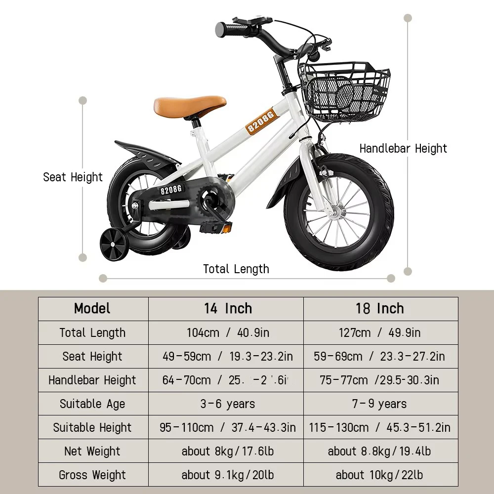 Kids Bike Bicycle with Flash Training Wheels Large Basket Double Brake for Student Boys Girls Ages 2-12 Years Anti-rollover