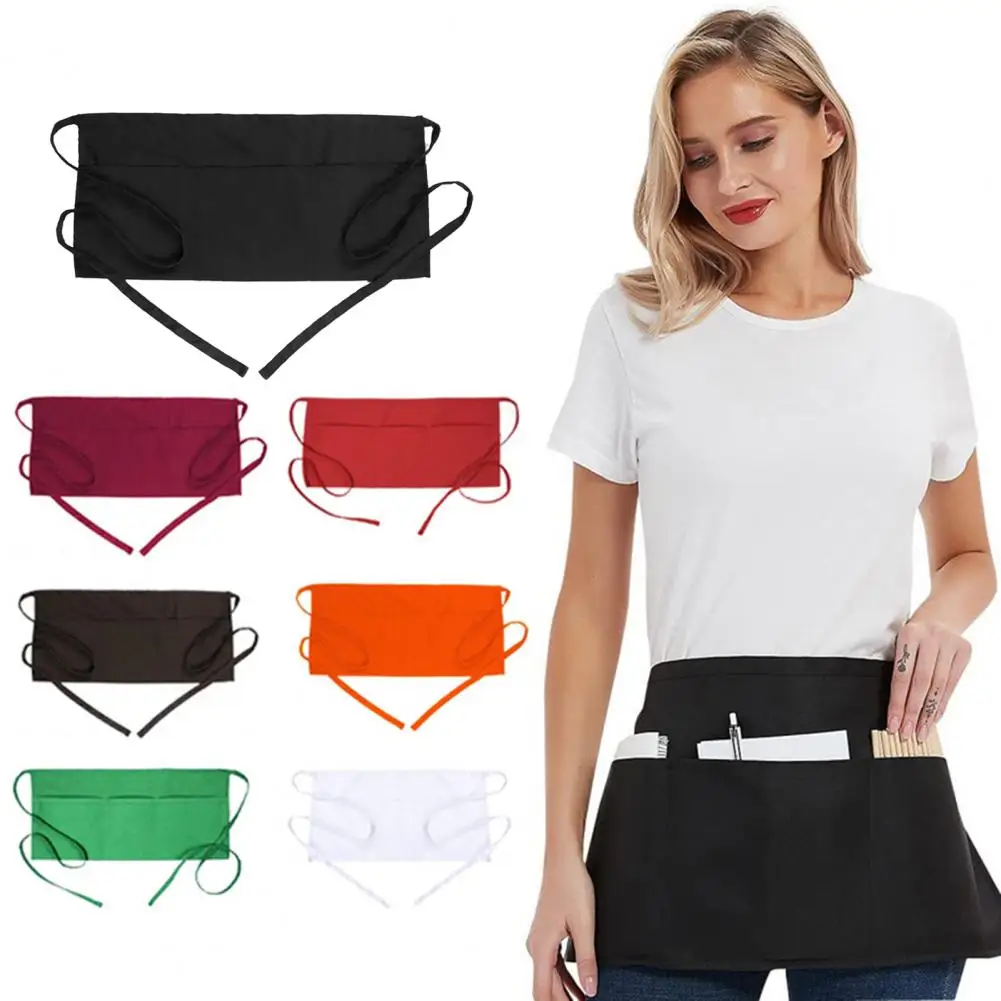 

Summer Short Half Waist Apron Pockets Lace-up Barbecue Kitchen Cafe Flower Shop Waitress Workwear Apron Kitchen Cafe Pub