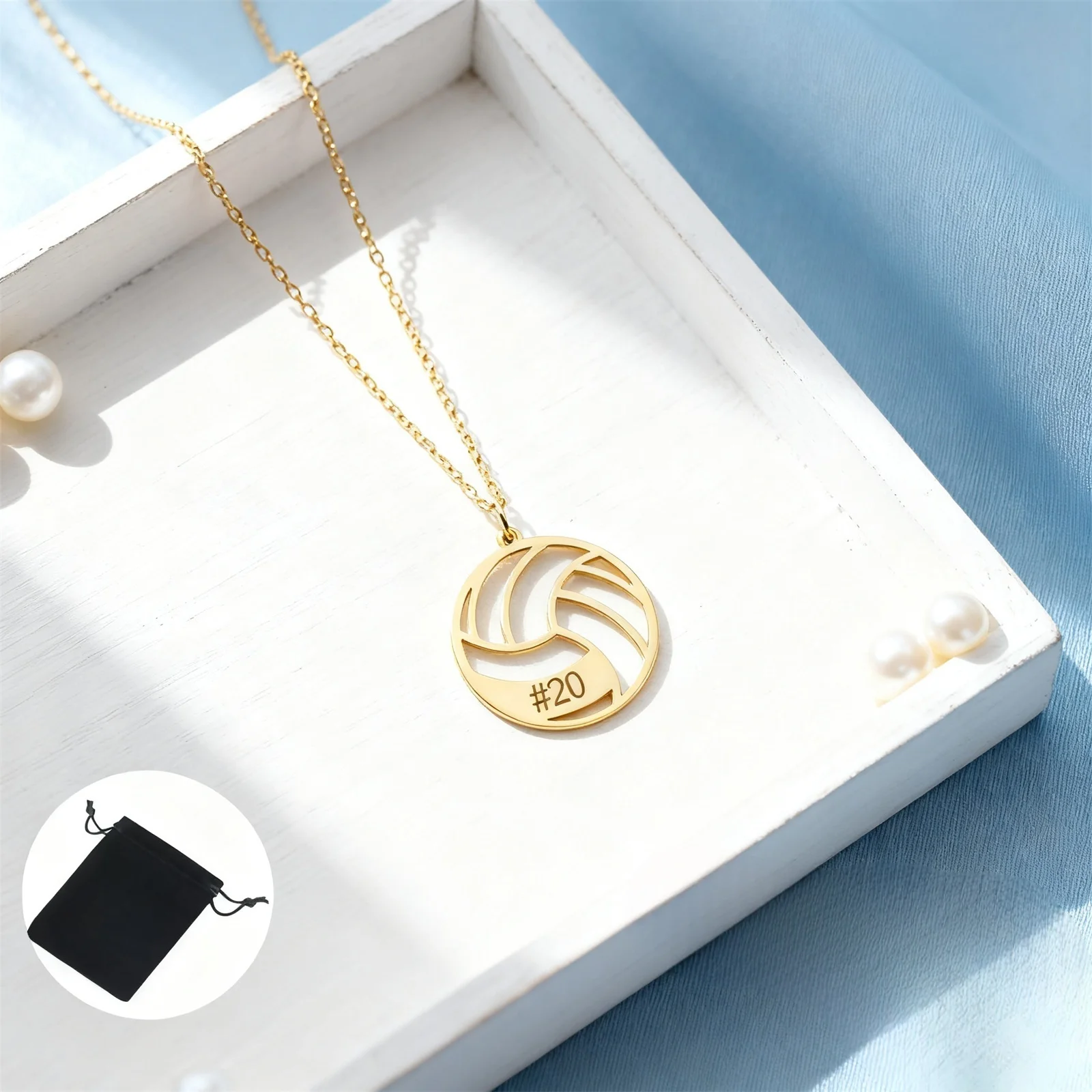 Personalizowany naszyjnik ze stali nierdzewnej z imieniem, datą i motywem siatkówki, naszyjnik sportowy z imieniem, modna biżuteria na prezent.