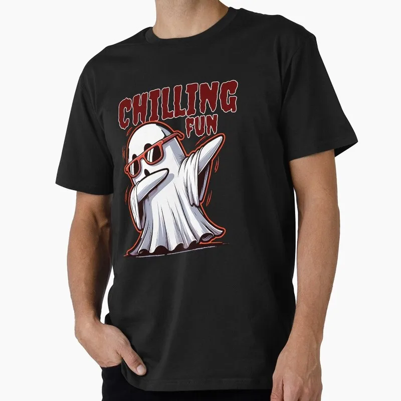 Chilling fun with Ghost Print Halloween Gift T Shirt Funny Spooky Boo Cute Ghost Lover Tee Unisex Trick or Treat Costume Party