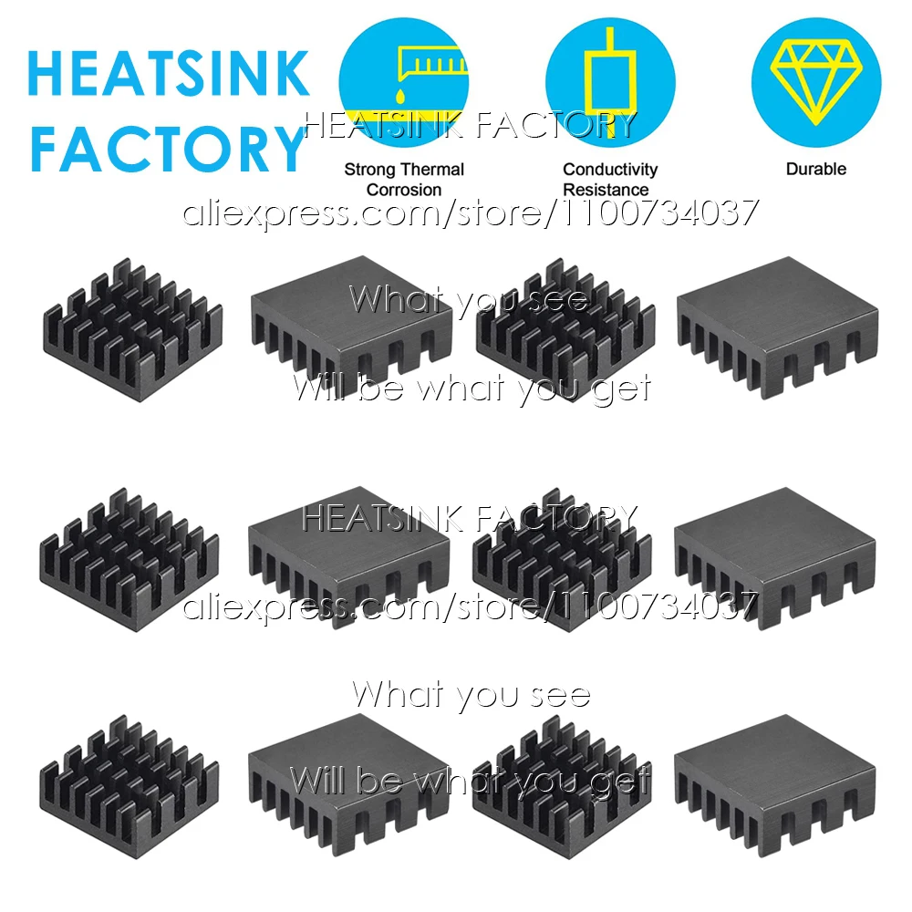 14x14x6mm Black Anodized Aluminum Zigzag Heatsink Self Adhesive Aluminium Heatsinks Cooler Cooling for RPI